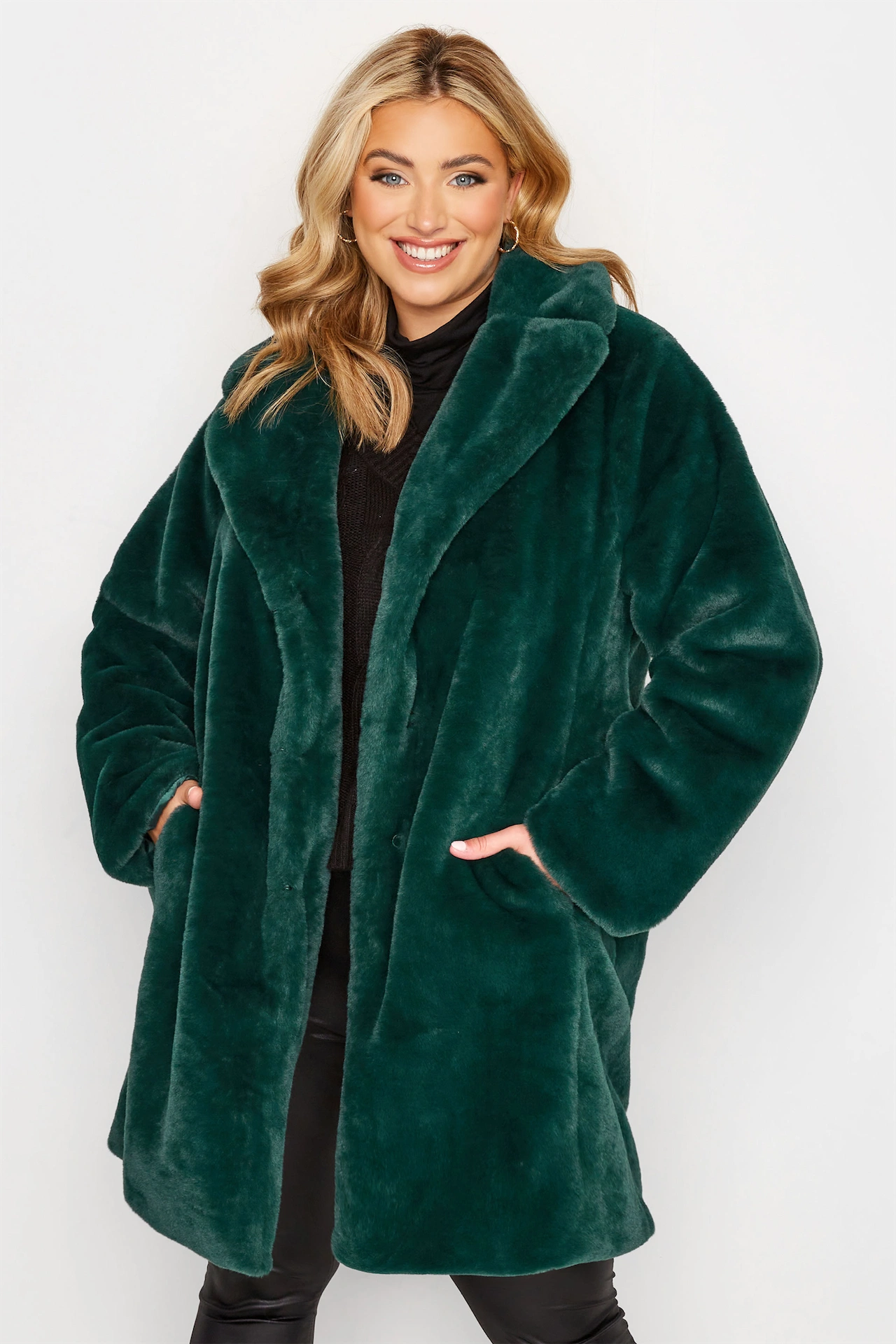 Green Luxe Faux Fur Coat, €108, Yours Clothing