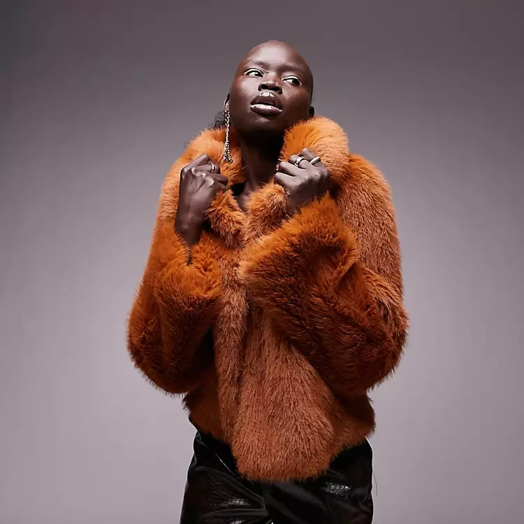 Topshop Petite Faux Fur Coat in Toffee, €103.99, ASOS