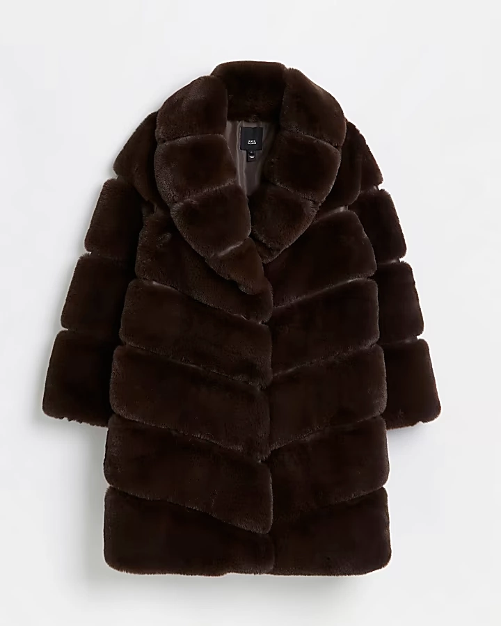 Brown Faux Fur Paneled Coat, €135, River Island