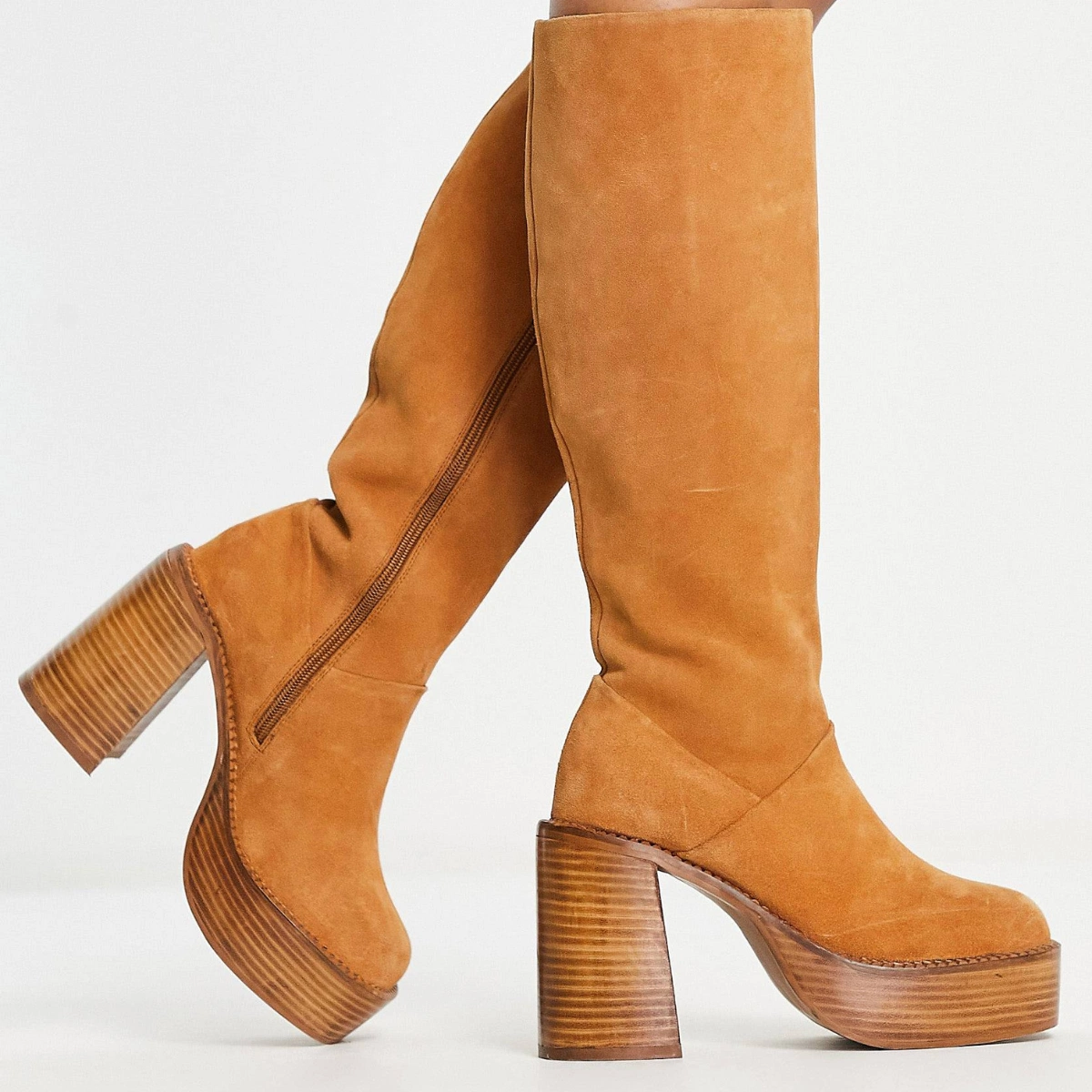 Cece Suede Platform Knee Boots in Tan, €70