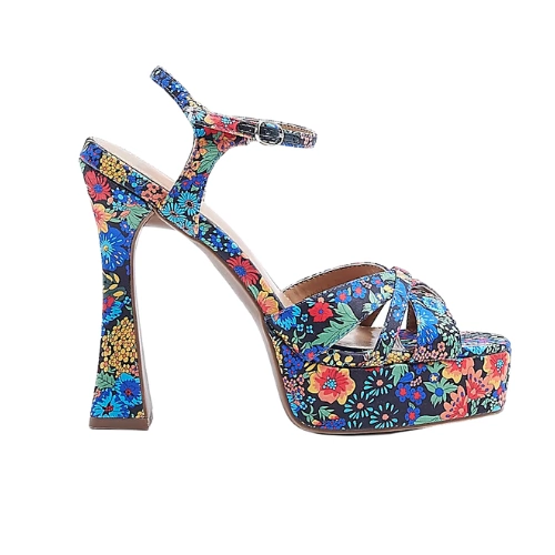 Blue Floral Cross Strap Platform Sandals, €30