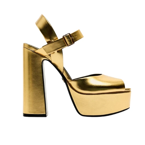 Metallic Heeled Platform Sandals, €59.95
