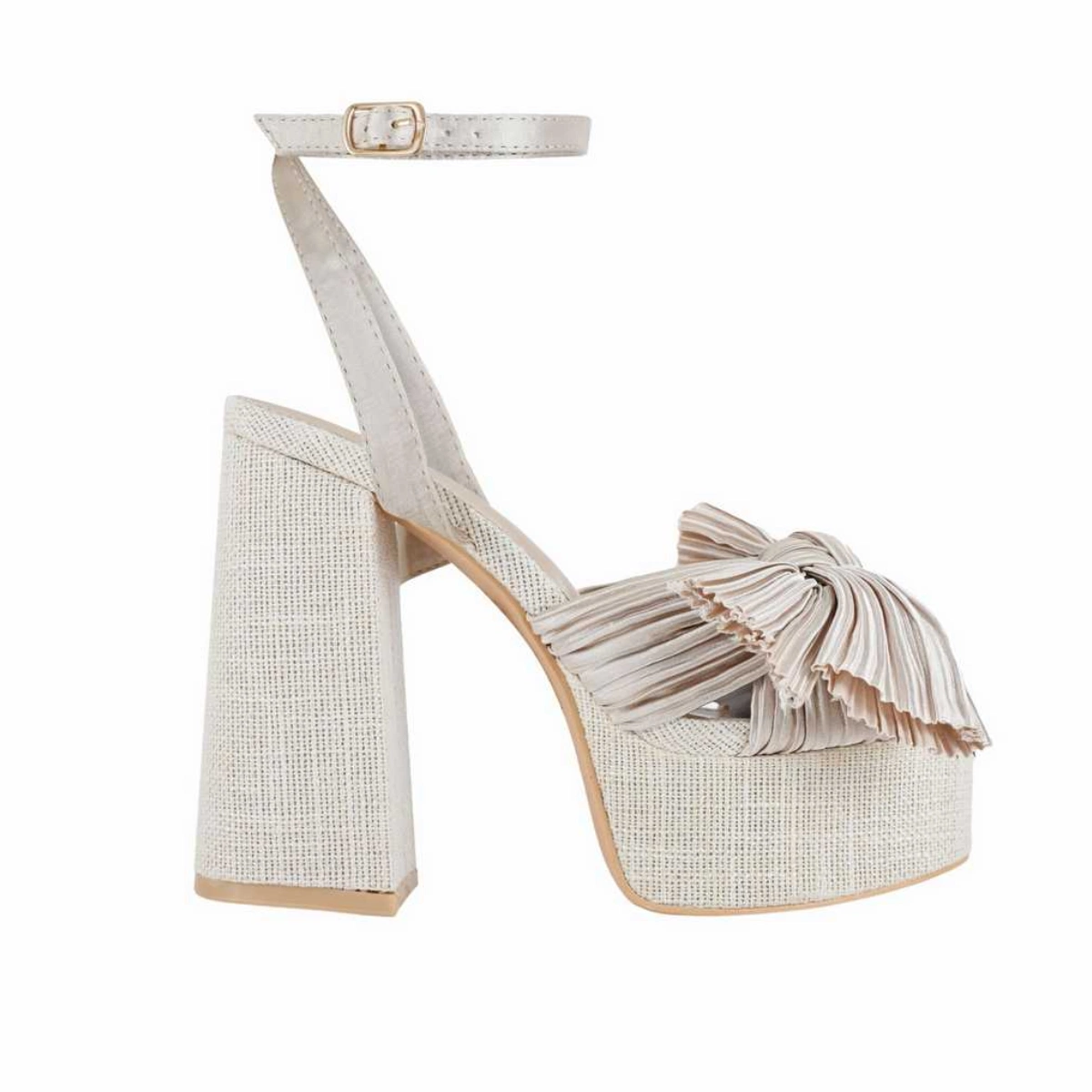 South Beach Cream Linen-Look Platform Block Heel Sandals, €34.30