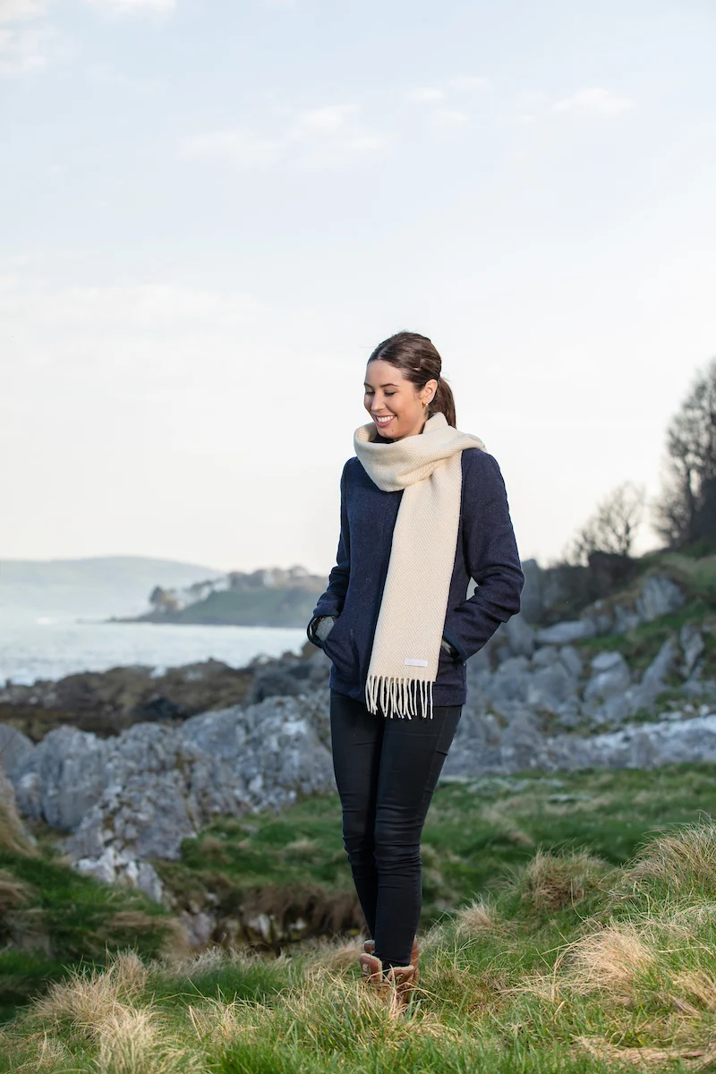 White Herringbone Cashmere and Lambswool Scarf, €42