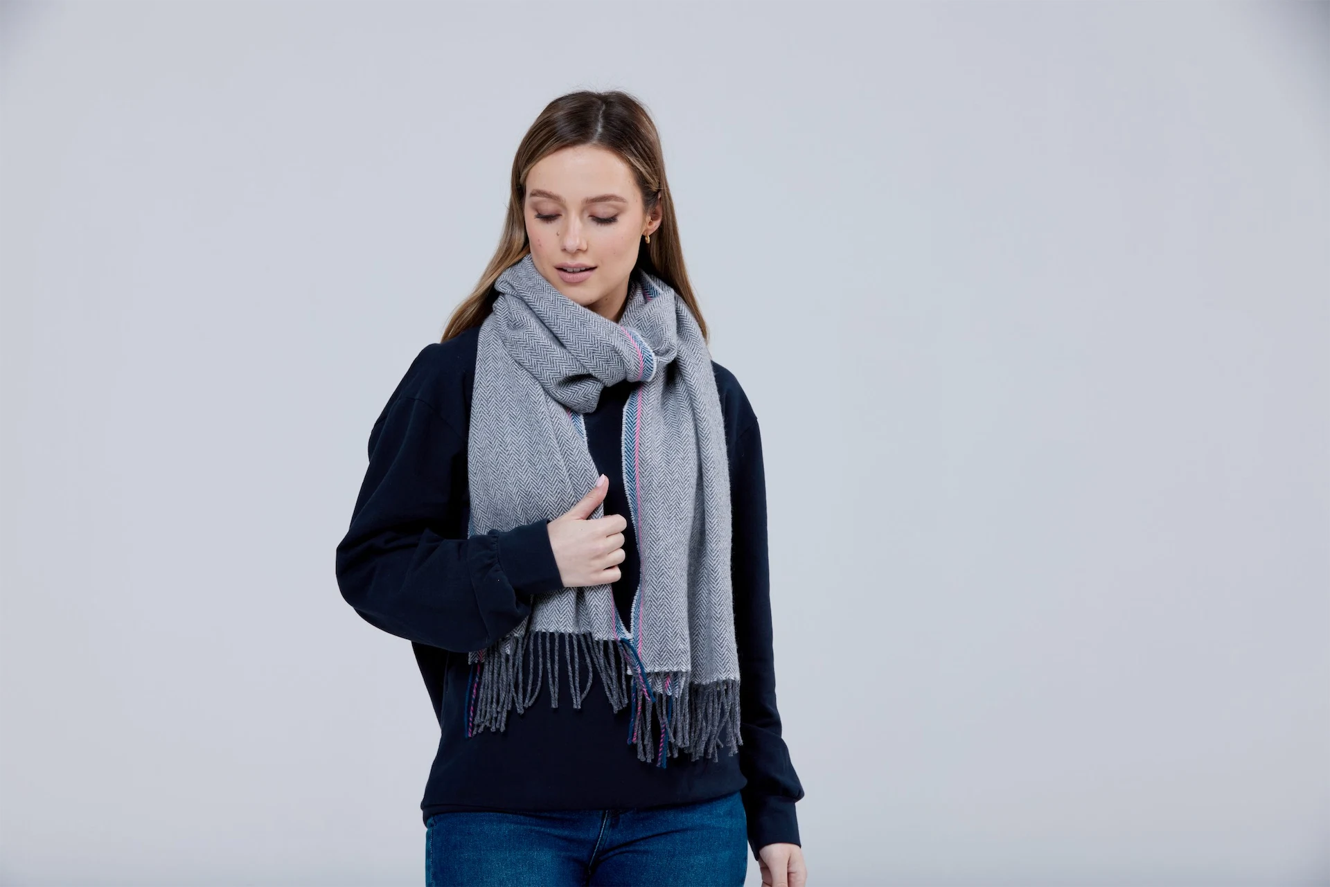 Grey Herringbone Lambswool Scarf, €45