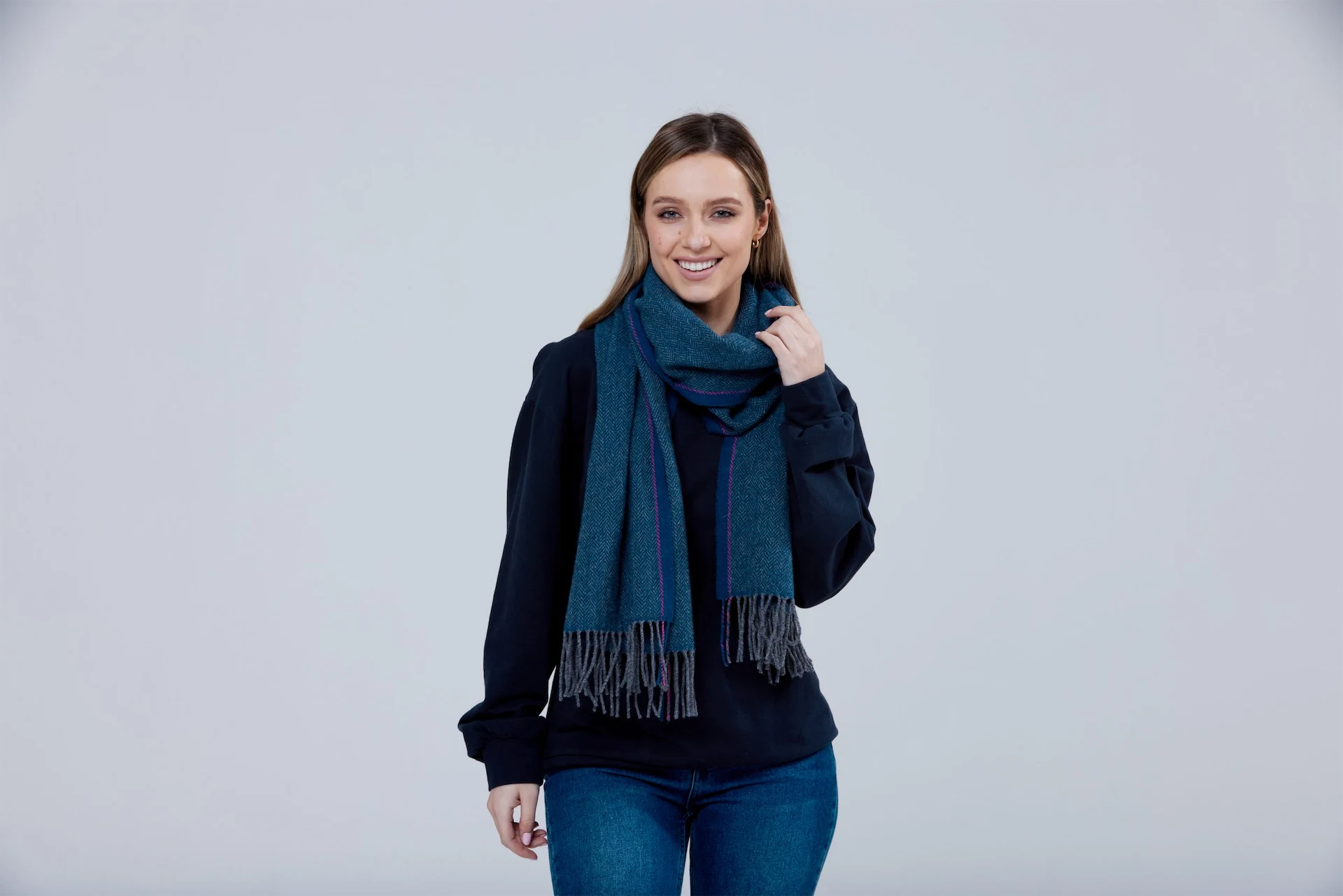 Navy Herringbone Lambswool Scarf, €45