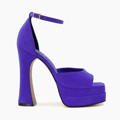 Dune London Suede Flare-Heeled Platform Sandals in Mega Blue, €82