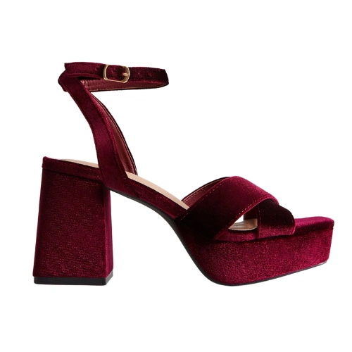 Burgundy Velvet 2 Part Platform Block Heel Sandals, €49.99