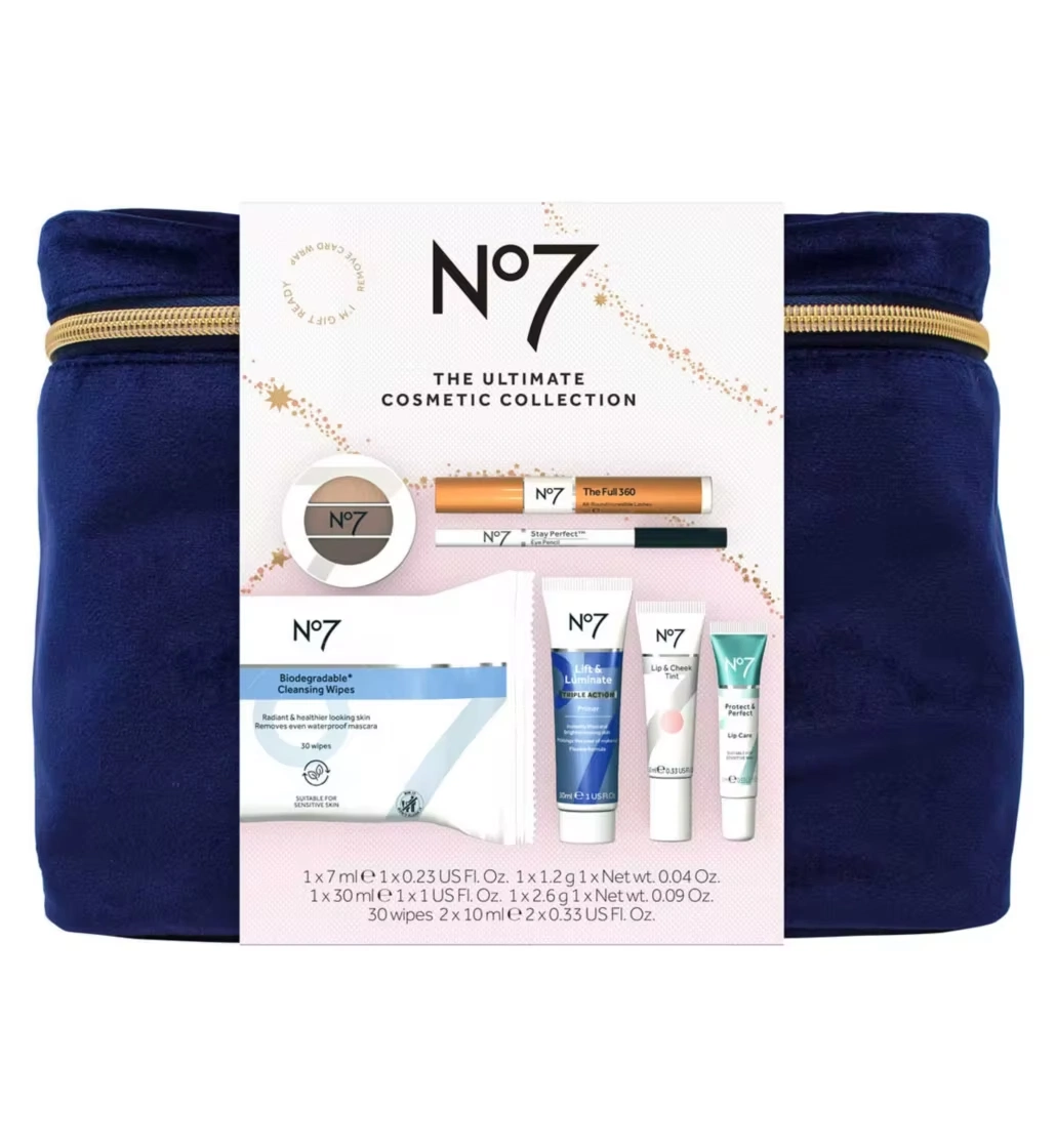 No7 The Ultimate Cosmetic Collection + Velvet Vanity Bag, €30