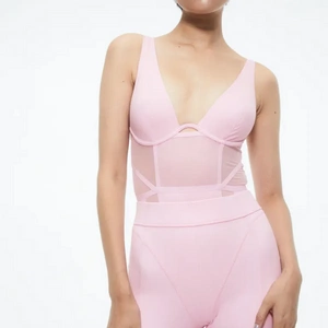Pink Long Sleeve Ribbed Bodysuit, €22, Yours Queen of Curves