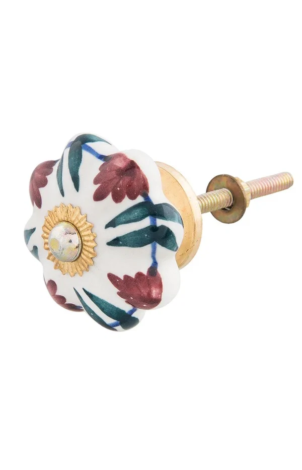 Red, Green, & White Ceramic Leaves Knob, €3.95, Folkster