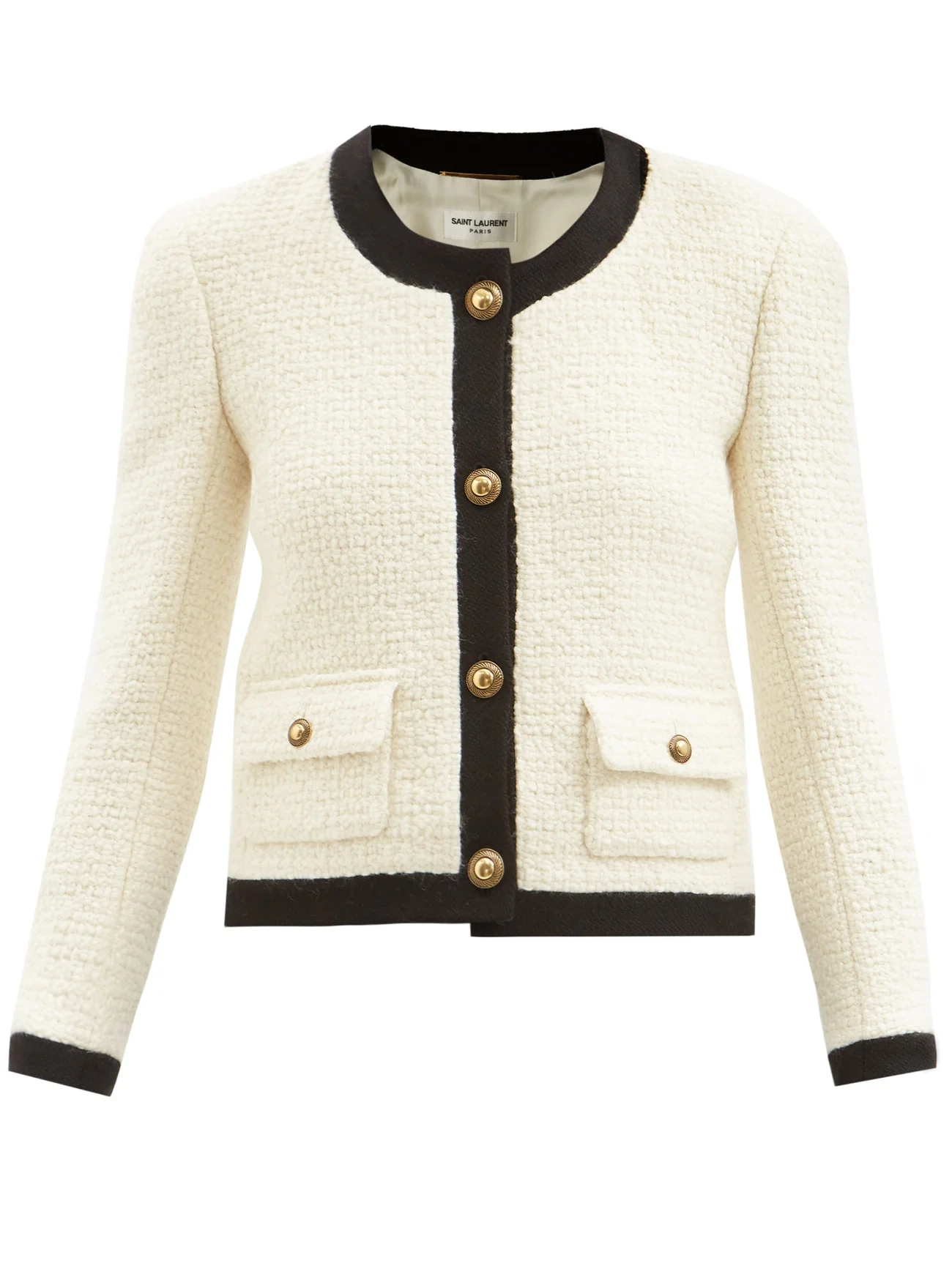 Saint Laurent Buttoned Wool Bouclé-Tweed Jacket, €2,690, Matches Fashion