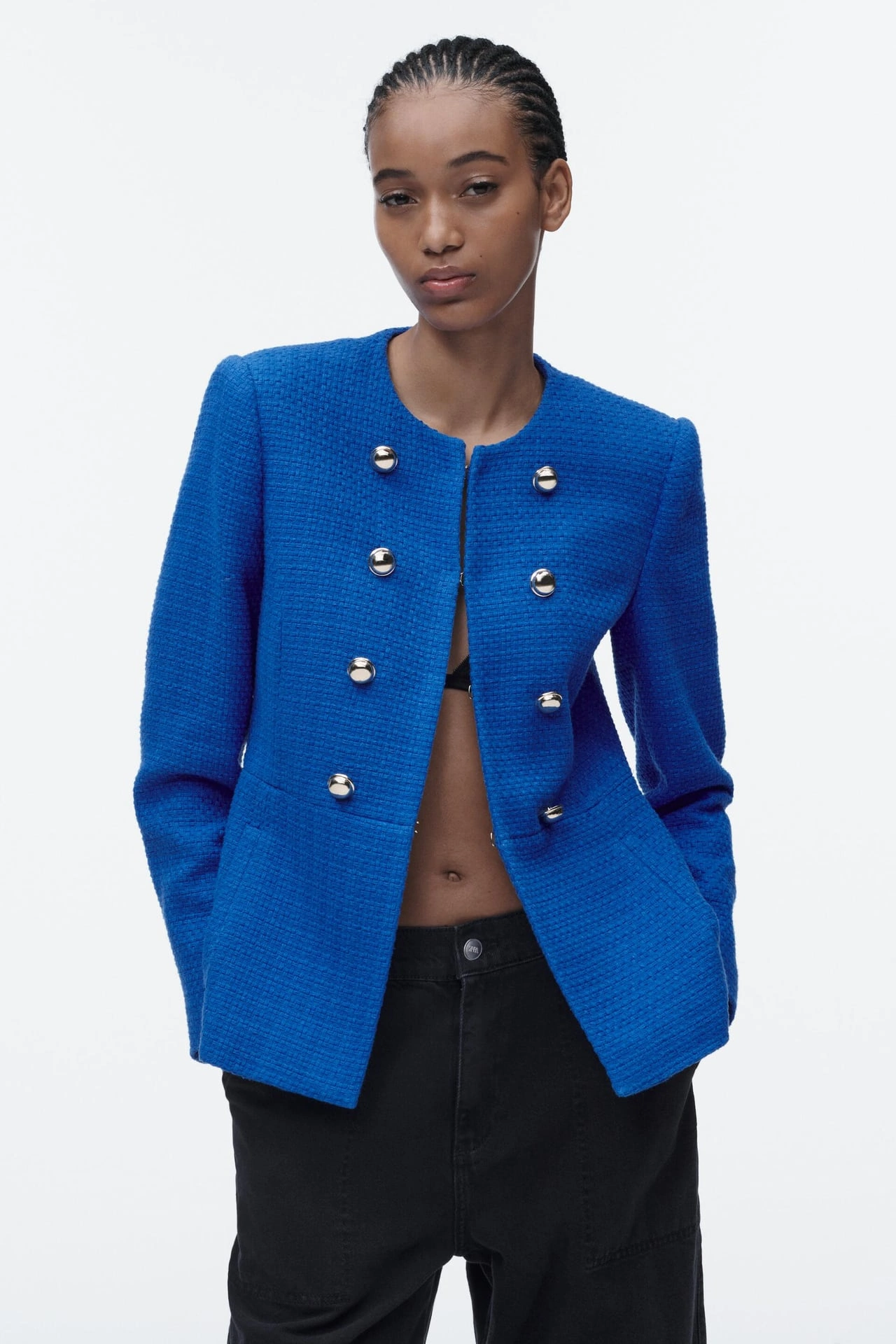 Textured Blazer with Golden Buttons, €65.95, Zara