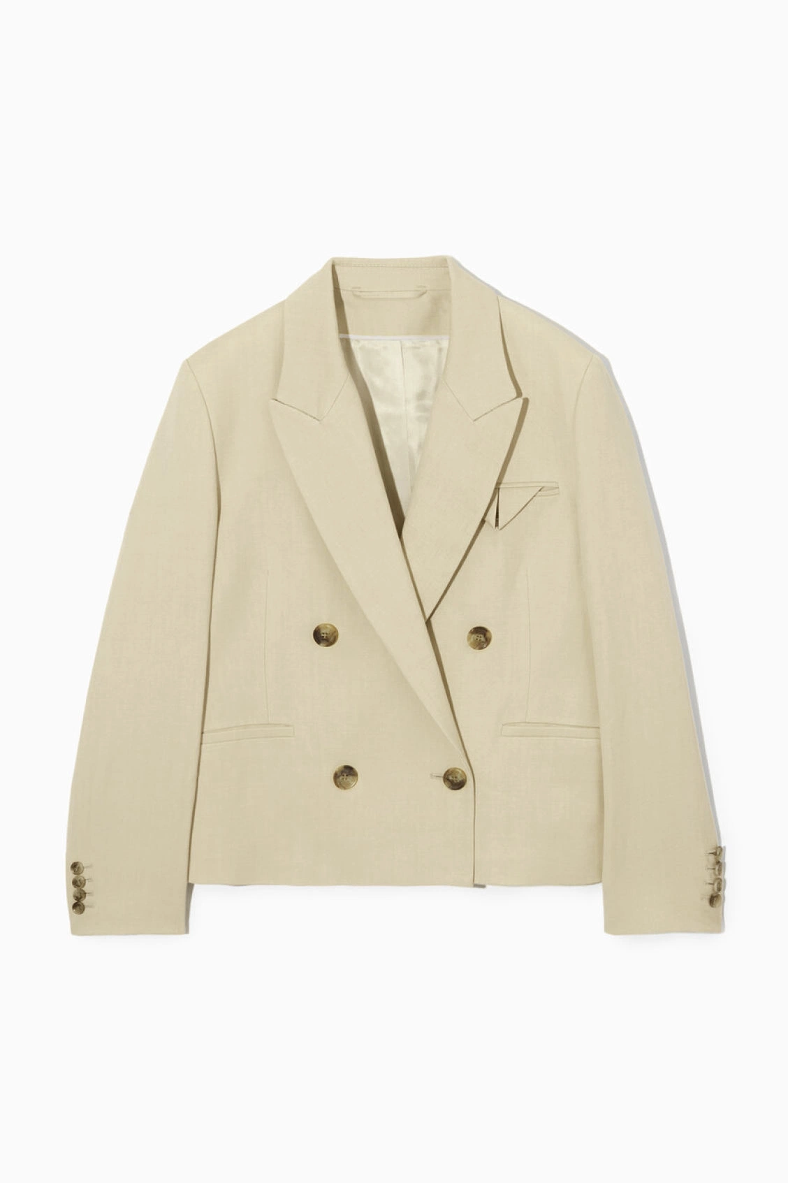 Double-Breasted Cropped Linen Blazer, €175