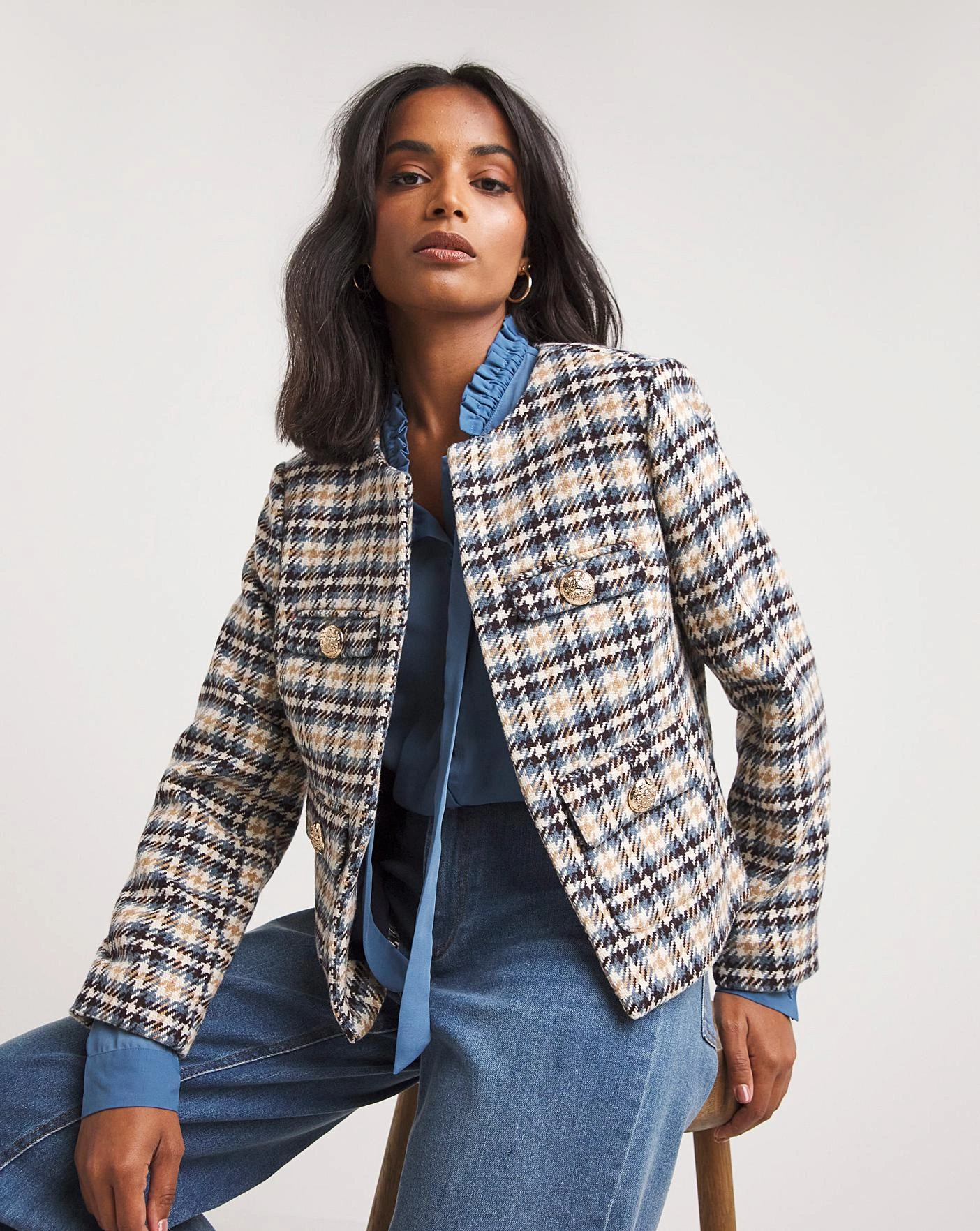 Multi Check Boucle Cropped Blazer, €62.50, Oxendales