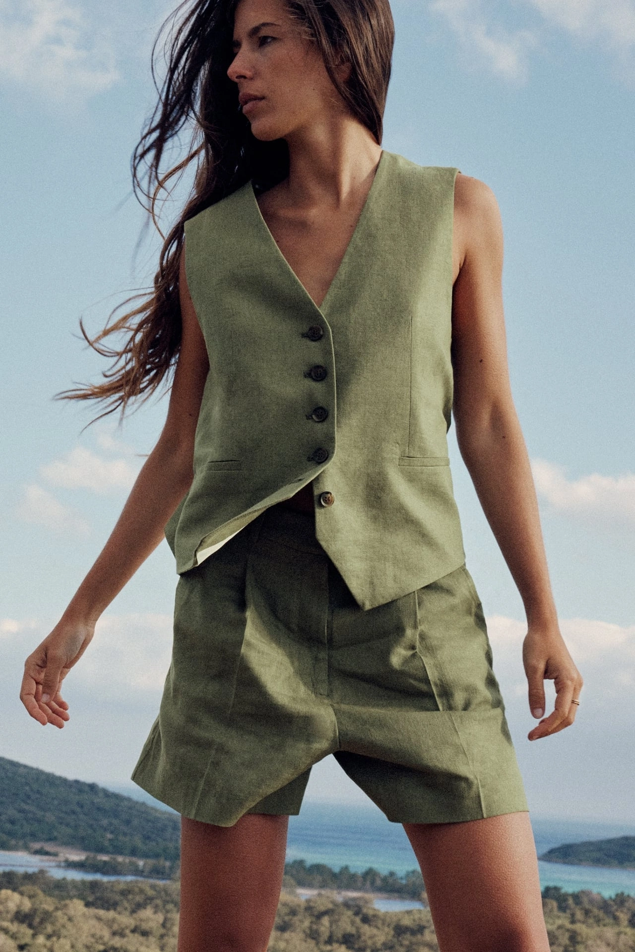 Tailored Linen Blend Waistcoat and Bermuda Shorts, €55.90 , Zara