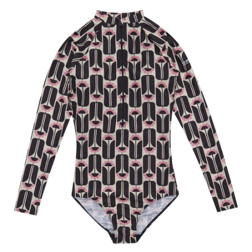 Orla Kiely Long Sleeve Swimsuit in Black Tall Flower, €73, Regatta