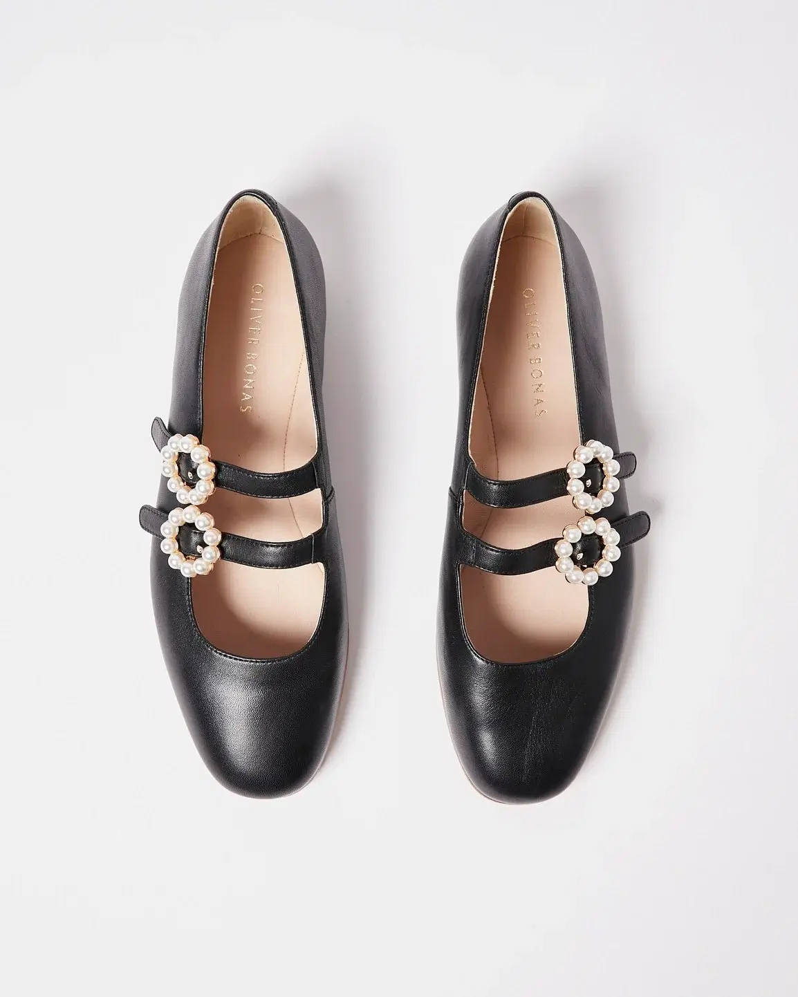 Mary Jane Pearl Buckle Black Leather Shoes, €84, Oliver Bonas