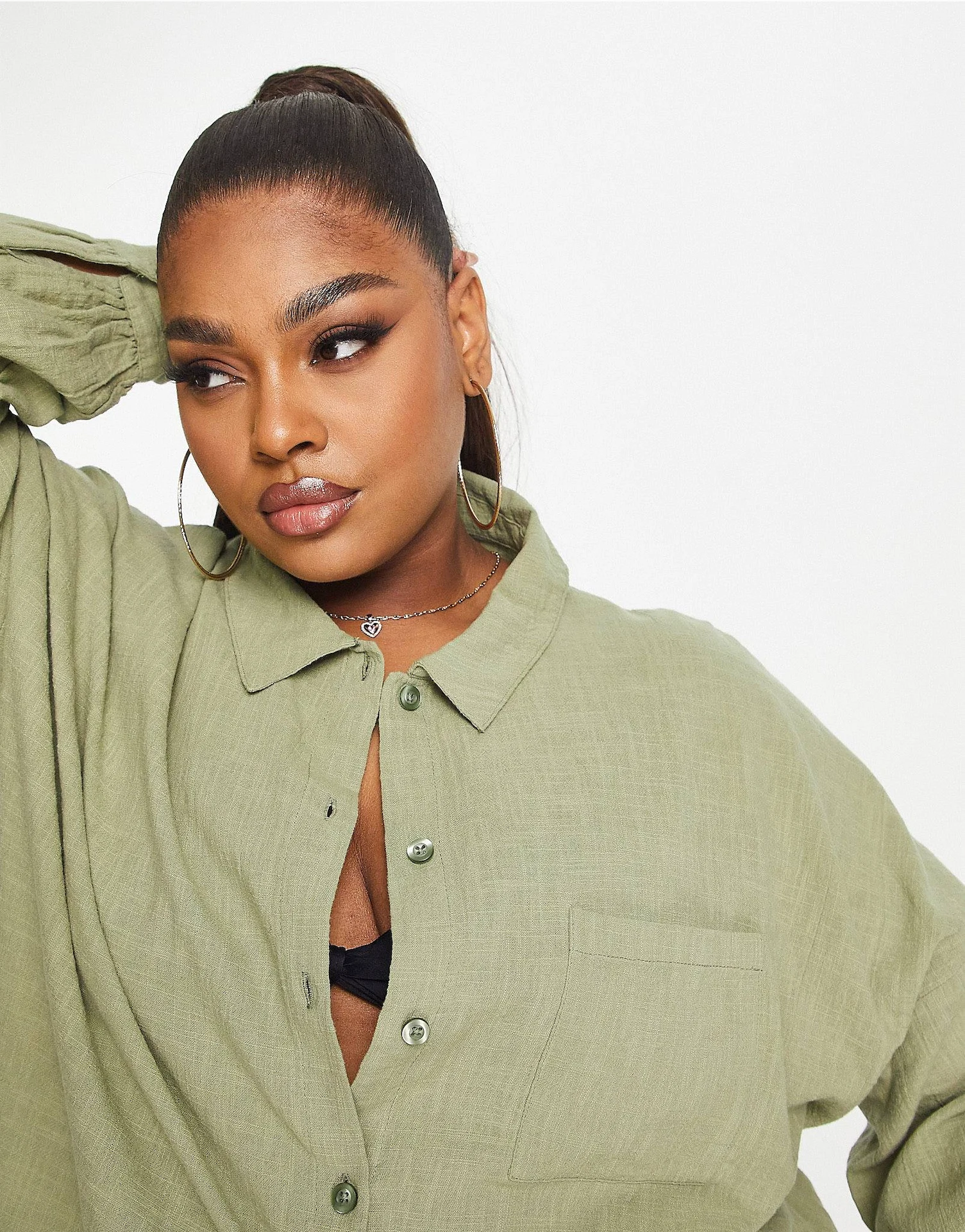Textured Button Through Beach Shirt in Khaki, €33.99, ASOS