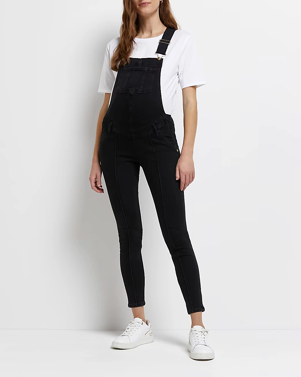 Black Denim Maternity Dungarees, €65, River Island