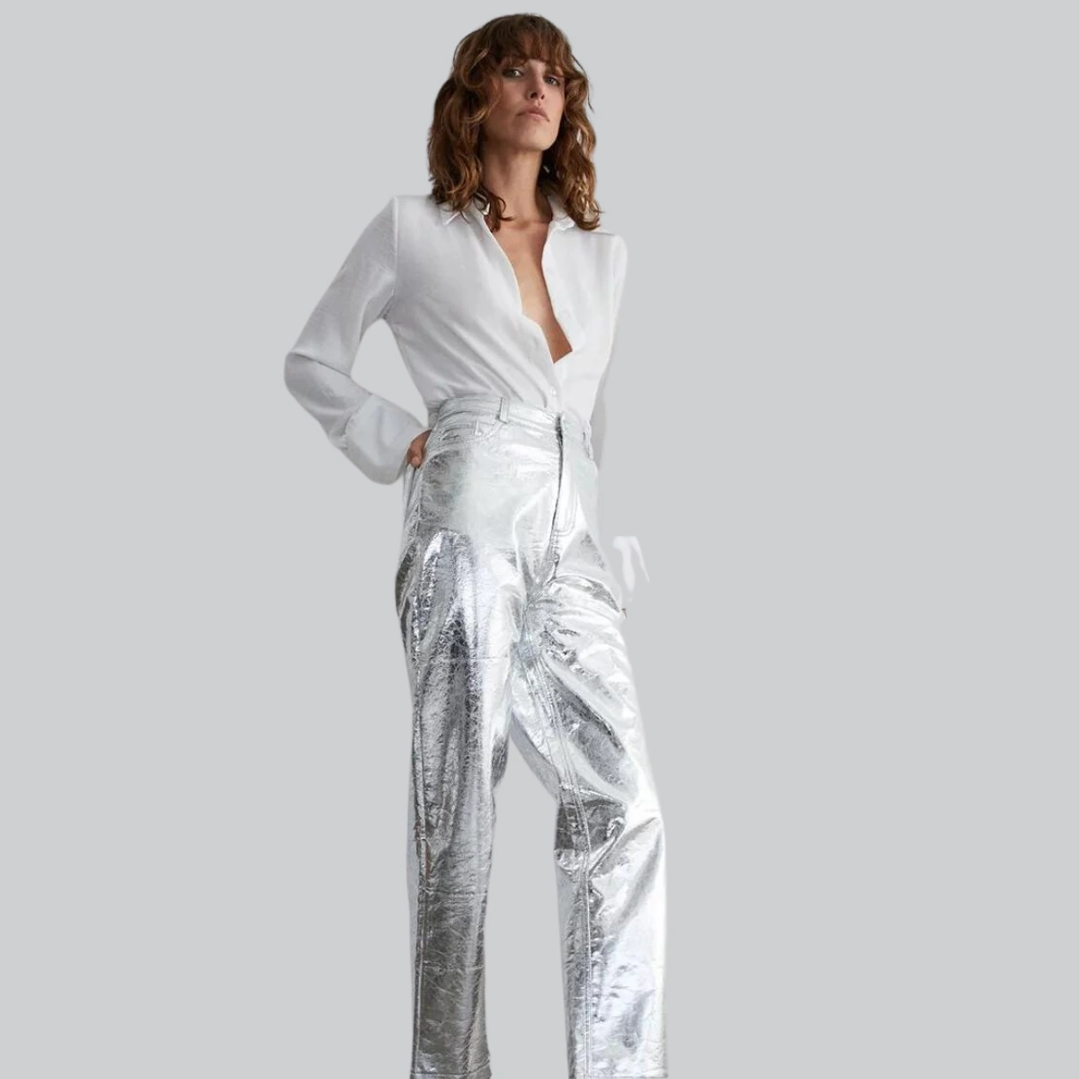 Crackle Faux Leather Straight Trouser, €90.30, Warehouse