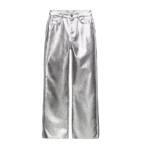 Straight-Cut High-Waist Metallic Jeans, €45.95 