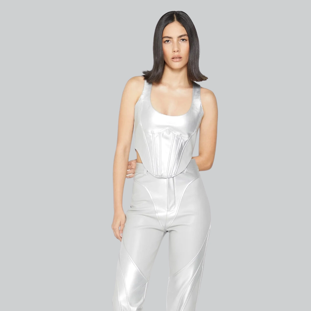 Vegan Leather Metallic Trousers in Silver, €130,  Manière De Voir