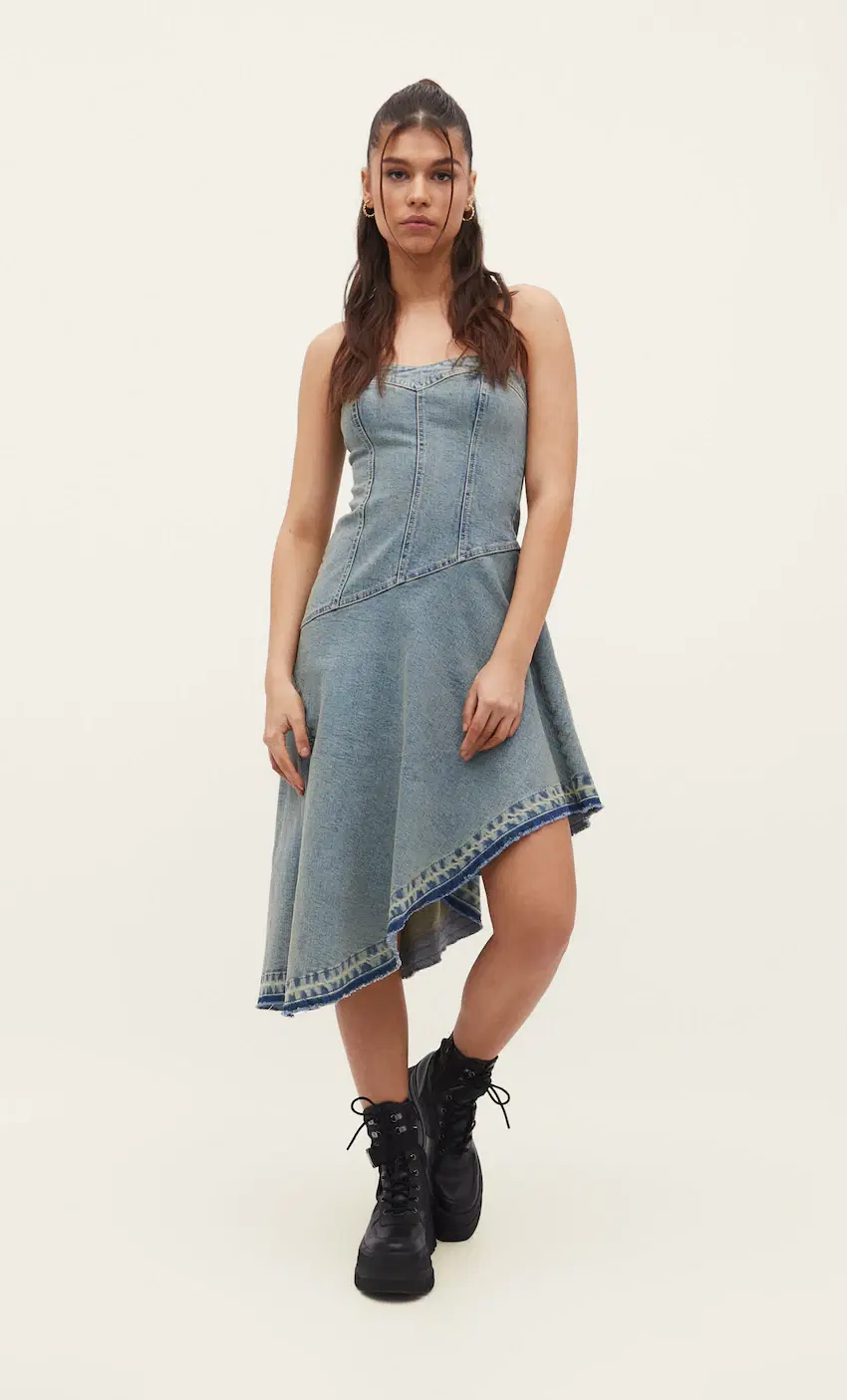 Stradivarius, Denim Asymmetric Midi Dress, €49.99