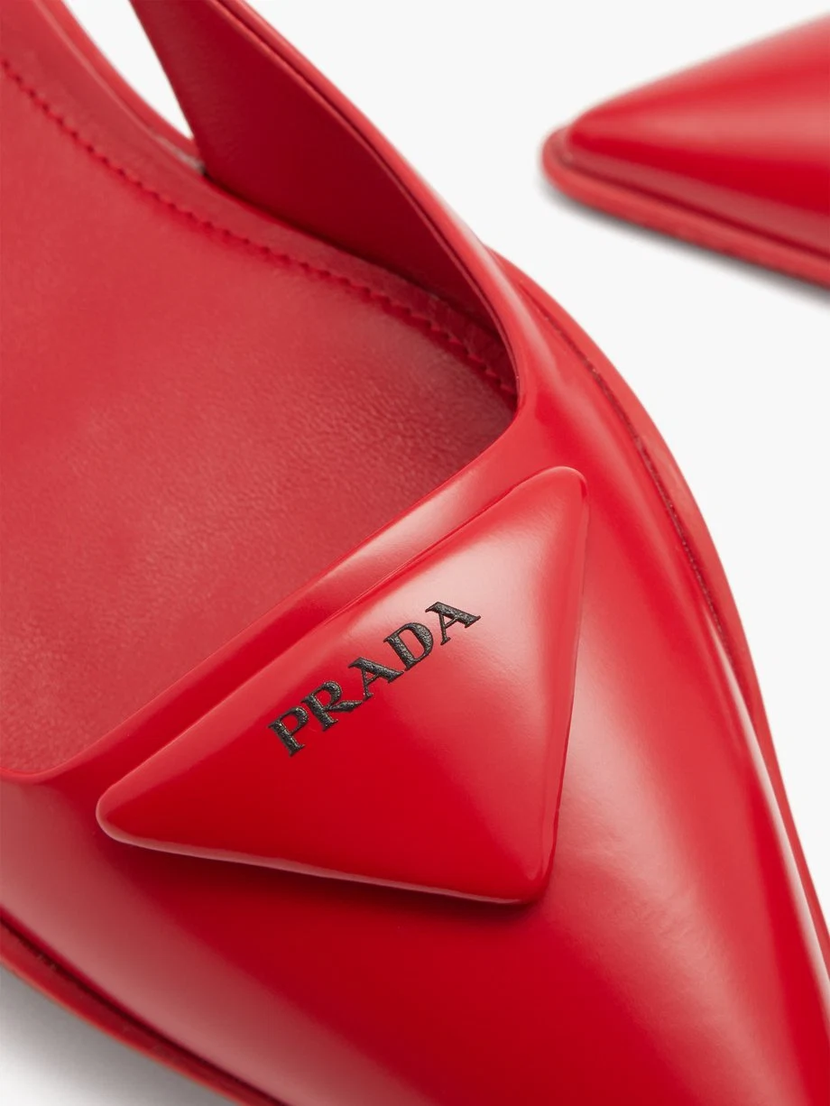 Prada Triangle-Logo Leather Slingback Flats, €670, Matches Fashion