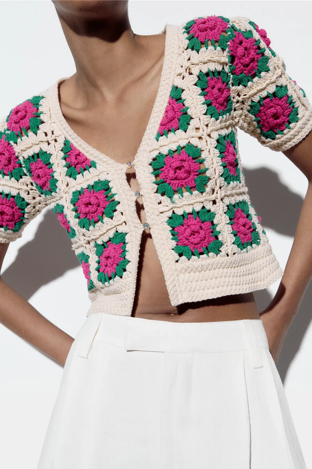 Crochet Knit Cropped Cardigan, €45.95, Zara