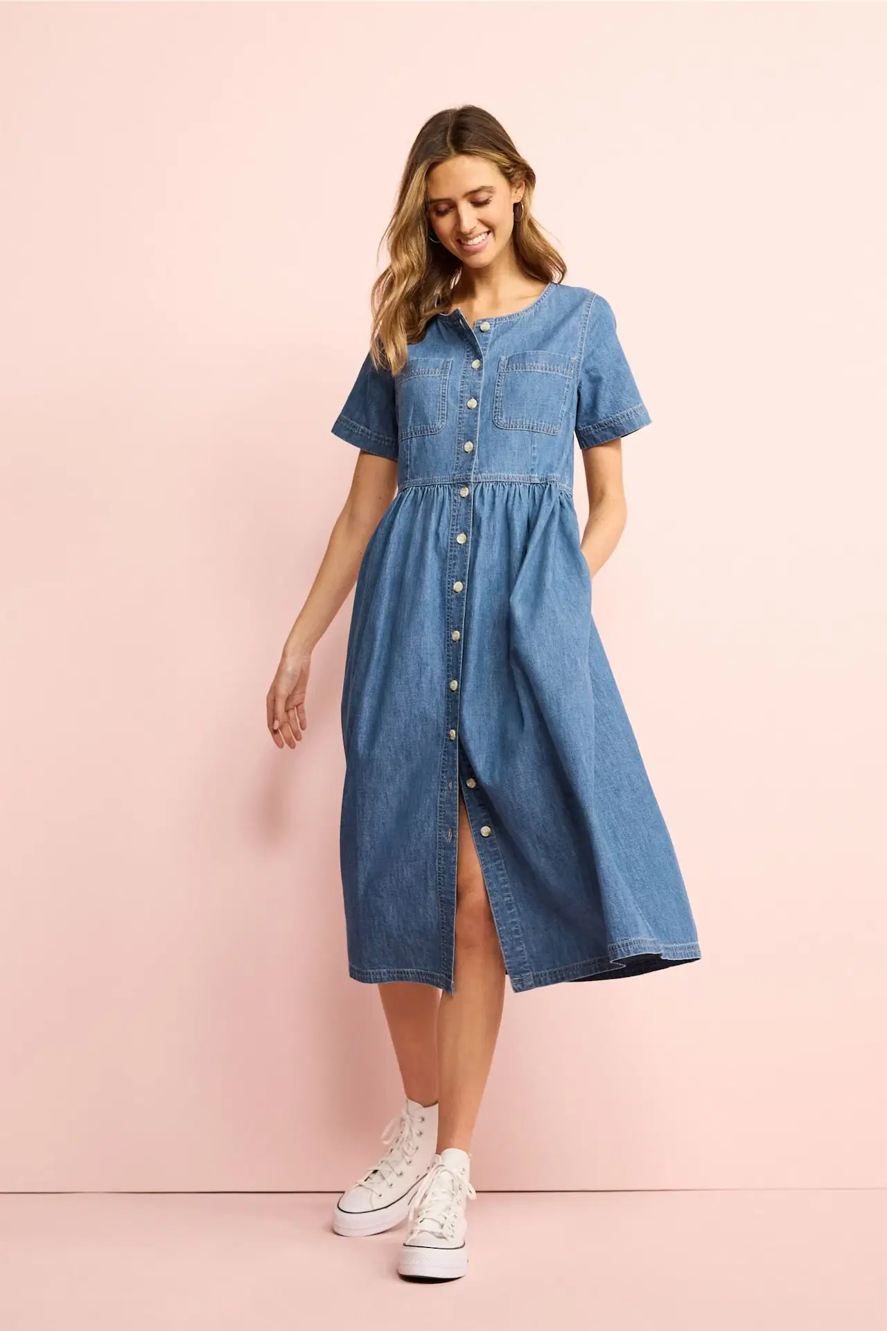 Next, Button Through Denim Midi Dress, €51.50