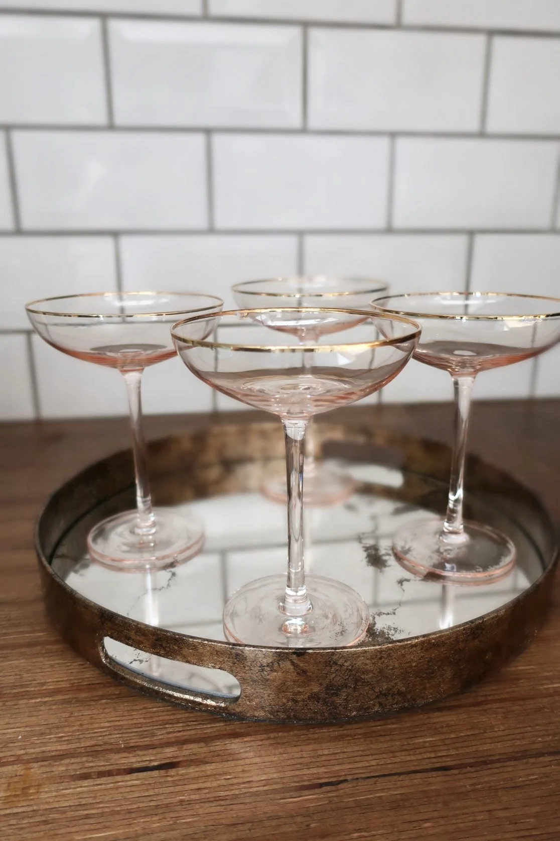 Fine gold and blush coupes, €60, House of Indi