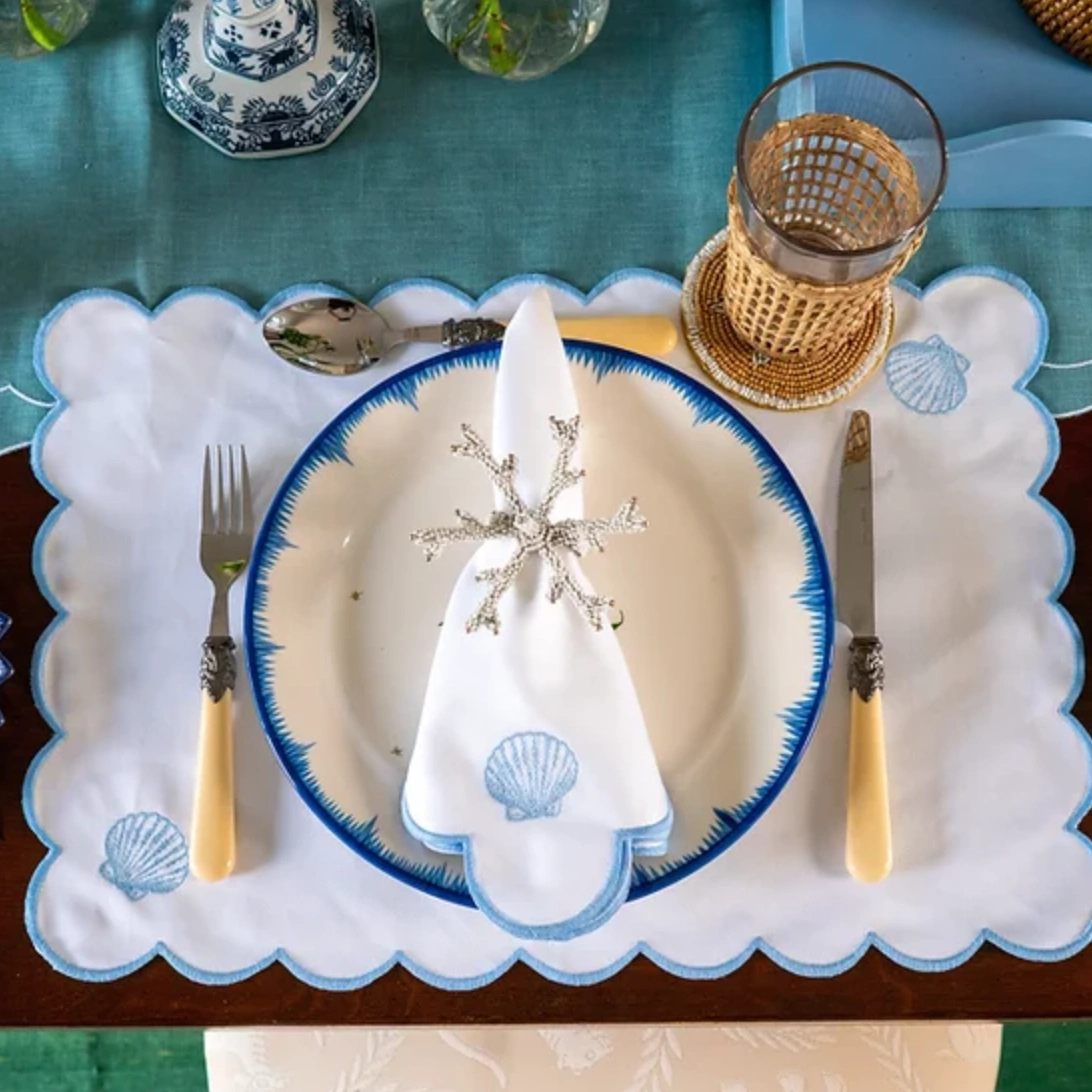 Shell napkin, €22, Hedgeroe Home