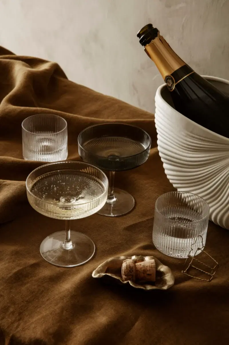 Ripple clear champagne saucers, €39, April and the Bear