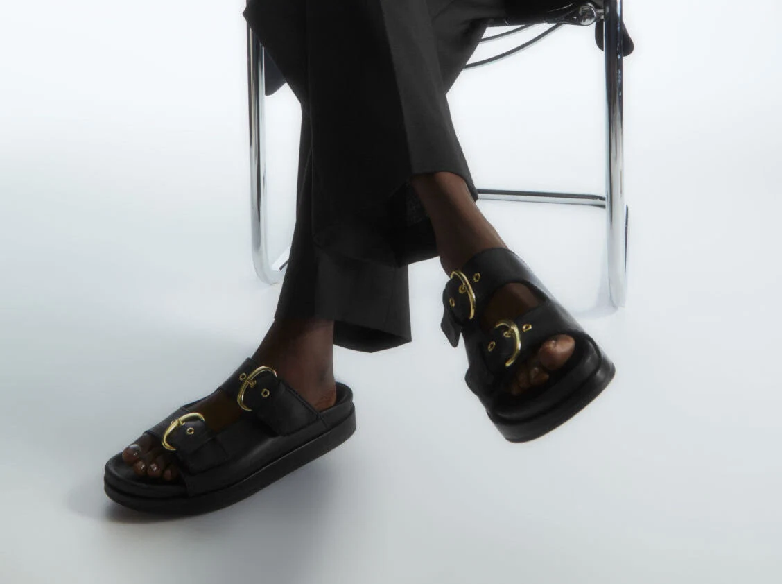 COS, Chunky Buckled Leather Slides, €175