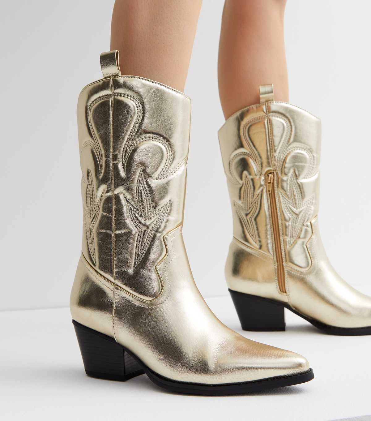 Public Desire Gold Cowboy Boots, €59.99, New Look