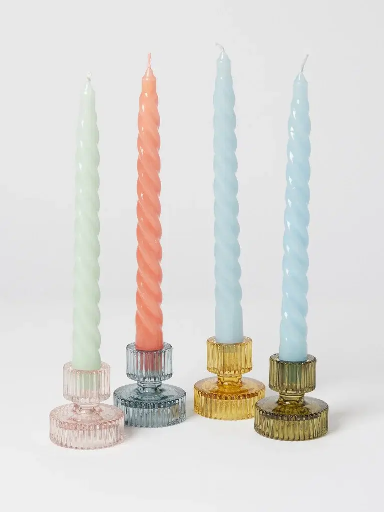 Oliver Bonas, Kyto Double Sided Glass Candlestick Holders Set of Four, €23.50