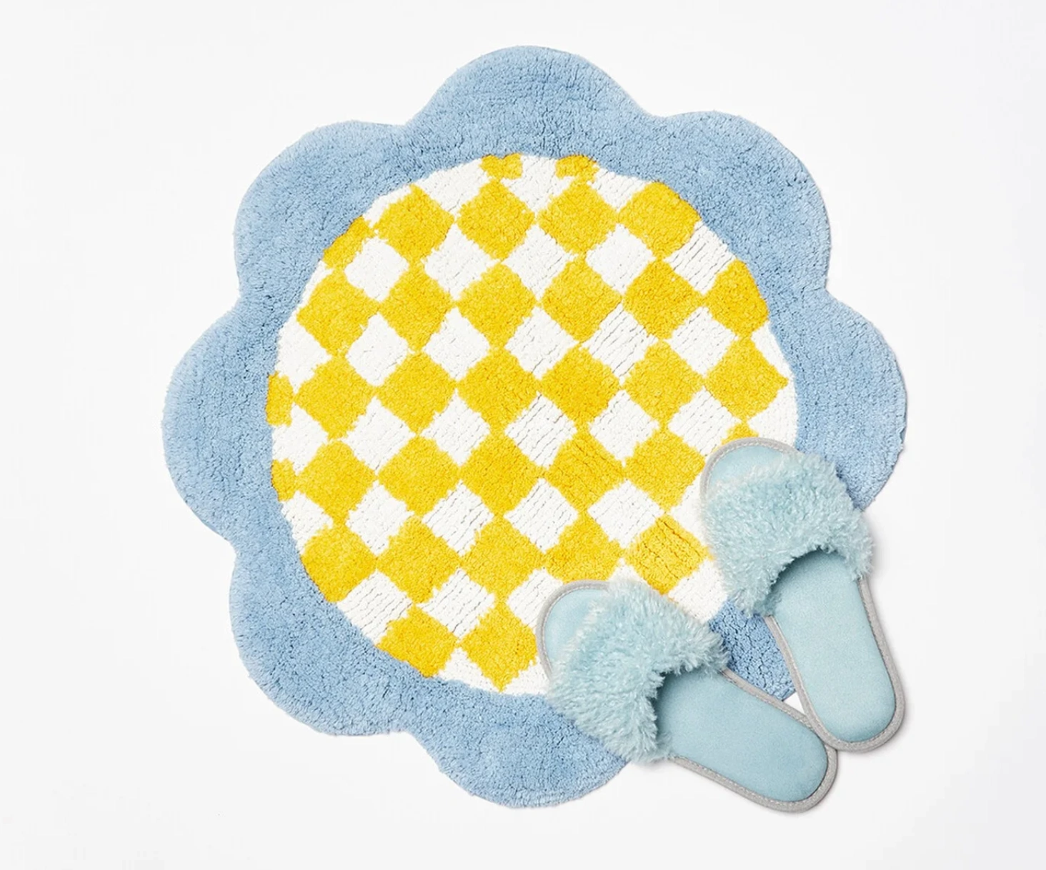 Checked Flower Round Yellow Bath Mat, €30, Oliver Bonas