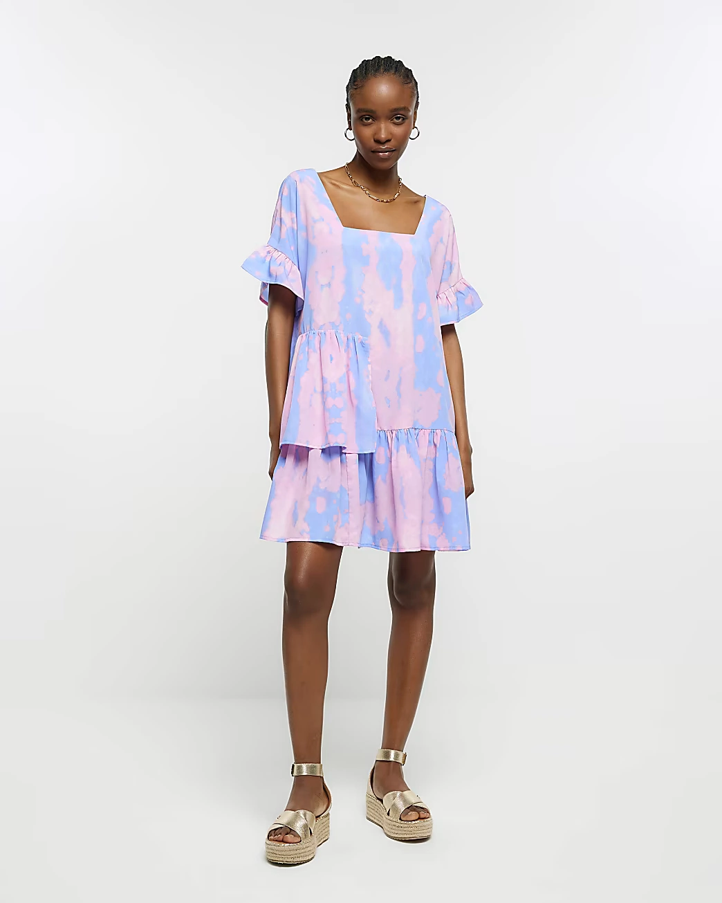River Island, Blue Marble Print Smock Dress, €63