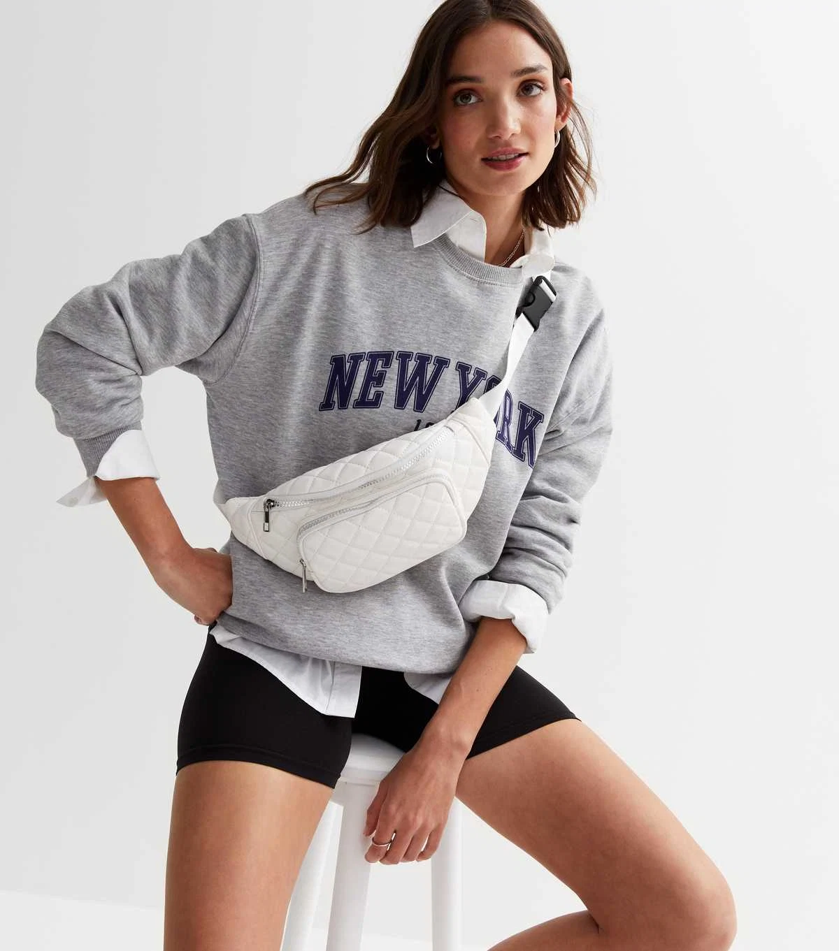 New Look, White Leather-Look Quilted Bumbag, €17.99