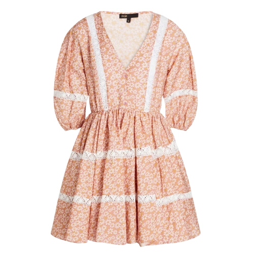 Maje Rayanik Lace-Trimmed Gathered Floral-Print Voile Mini Dress, €206