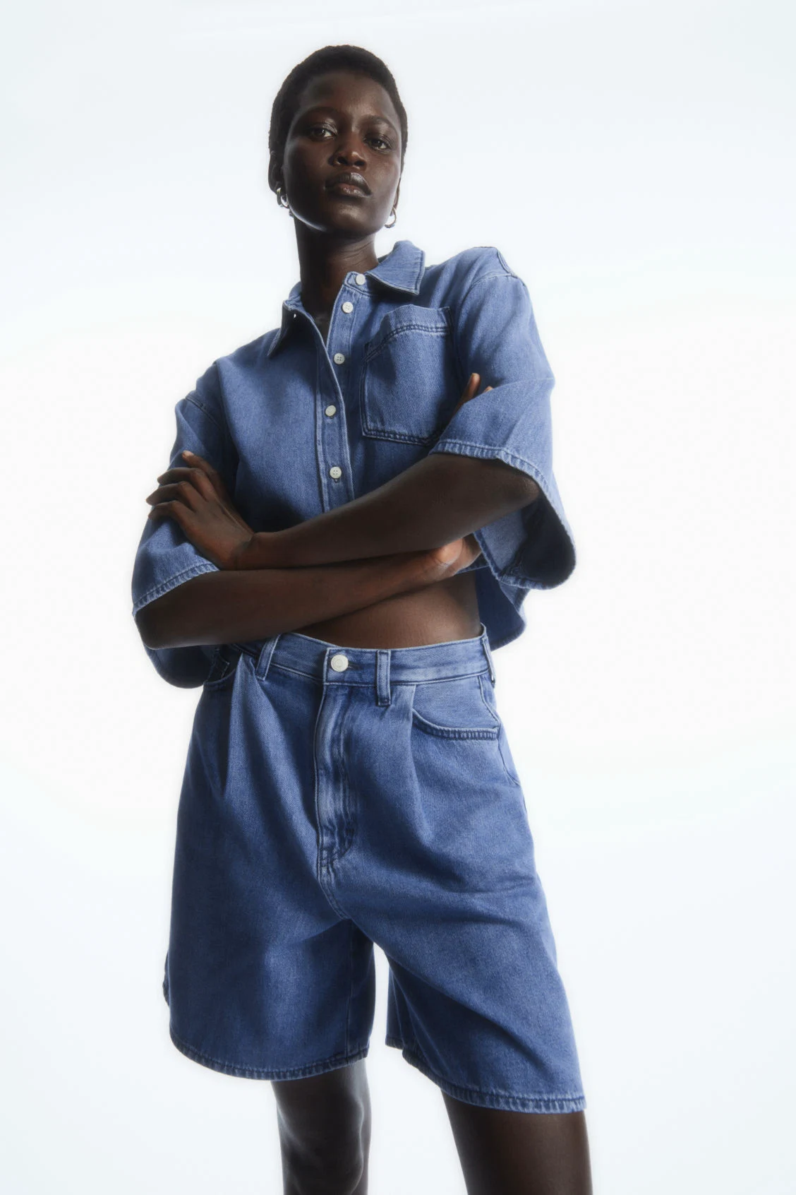 COS, Pleated A-Line Denim Shorts, €69