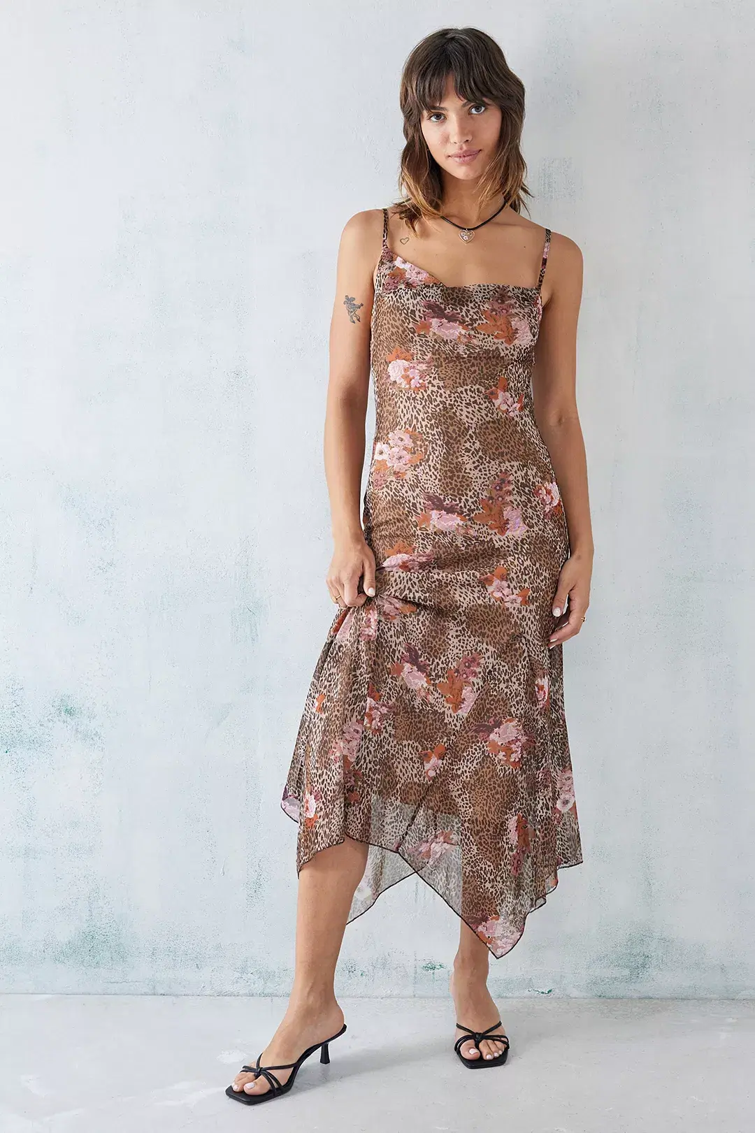 Urban Outfitters, Penny Leopard Cowl Mesh Maxi Dress, €59