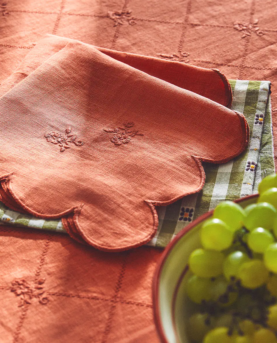 Zara Home, Embroidered Linen Napkins, €17.99