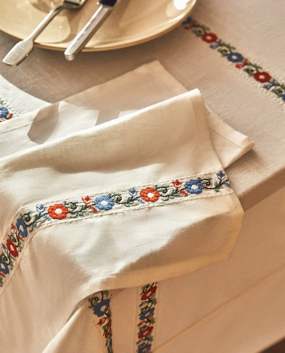 Zara Home, Embroidered Cotton Napkins, €15.99