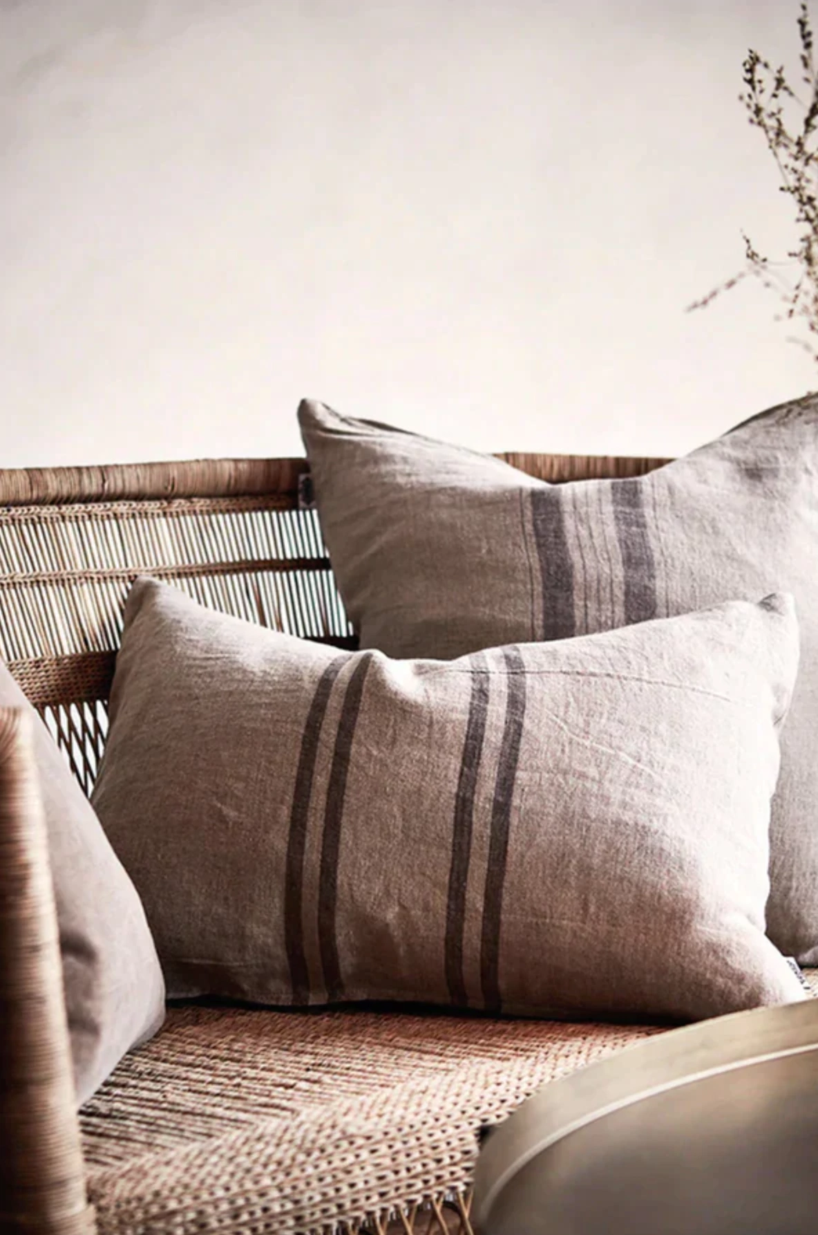 Linen cushion with stripe, €47.50, Amber + Willow