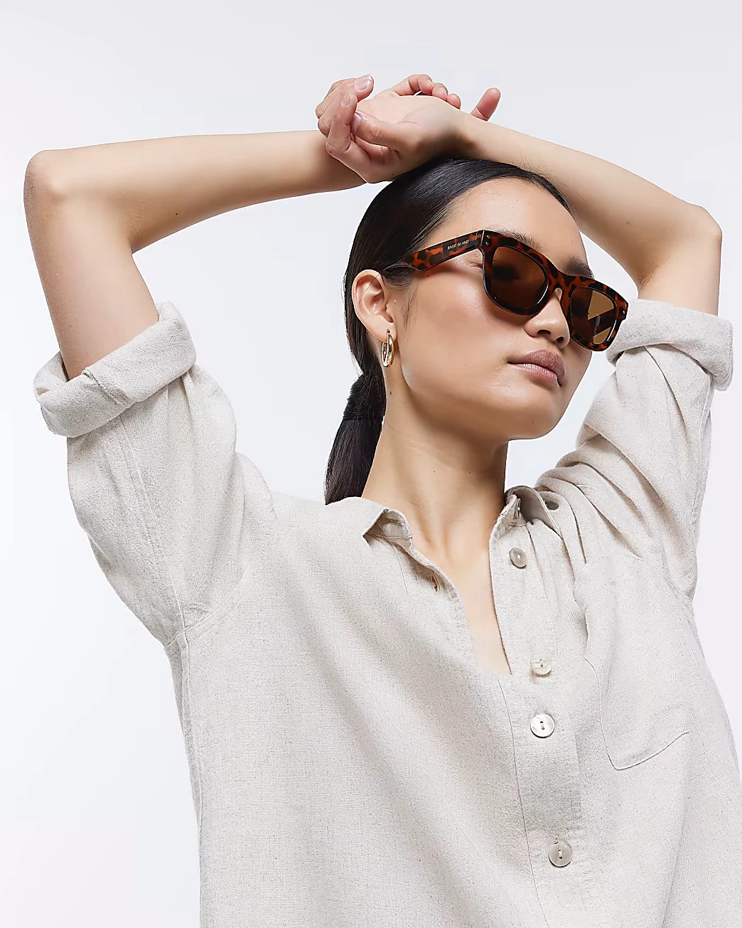 River Island, Brown Leopard Print Square Sunglasses, €16