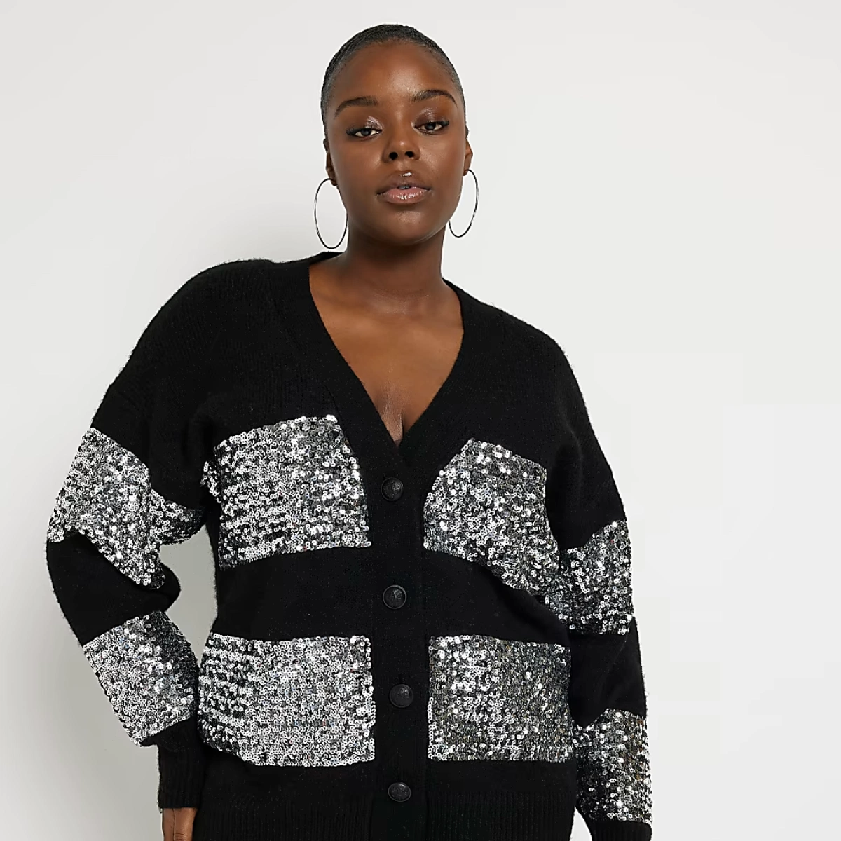 Black Stripe Knit Sequin Cardigan, €73