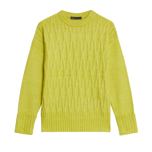 Cable Knit Crew Neck Jumper in Soft Lime, €42
