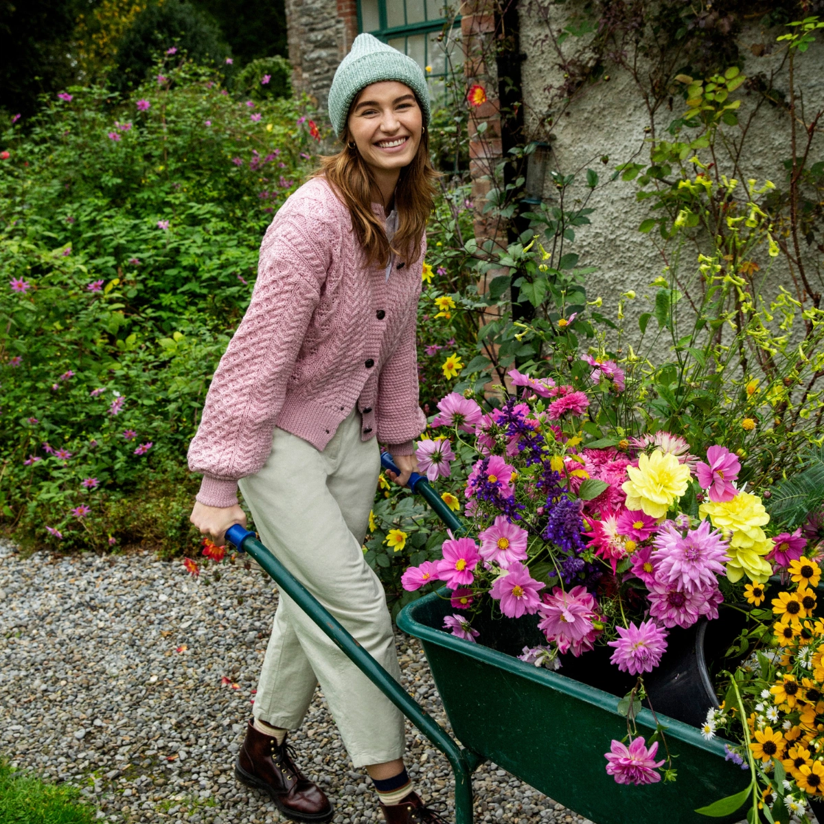 Clover Cropped Aran Cardigan Pale Pink, €119.95